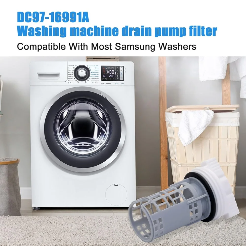 DC97-16991A Washer Drain Pump Filter, Washing Machine Filter Compatible with Samsung Washing WF42H5000AW, WF42H5000AW/A2