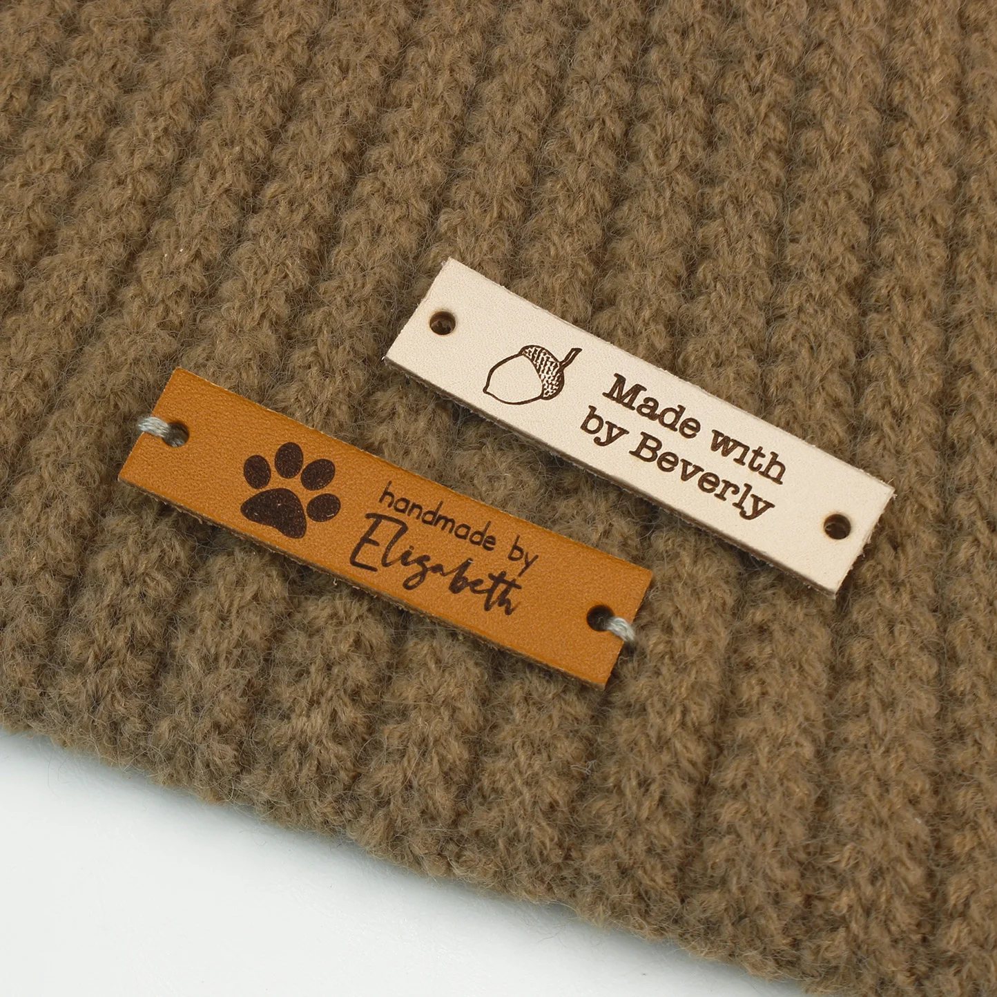 Personalized Sewing Leather Tag with Custom Logo or Text, Hats Knits Tag,Crochet and Handmade Brands, Clothes Tags, 12.5x50mm