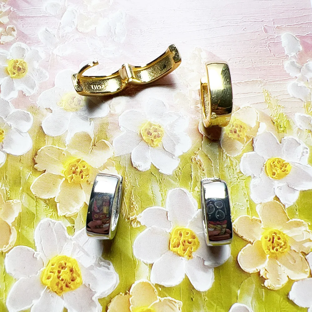 Kreolische Scharnier-Creolen in eckiger Form, feiner europäischer Schmuck für Damen und Herren, trendiges Geschenk aus 925er Sterlingsilber – Detail 7