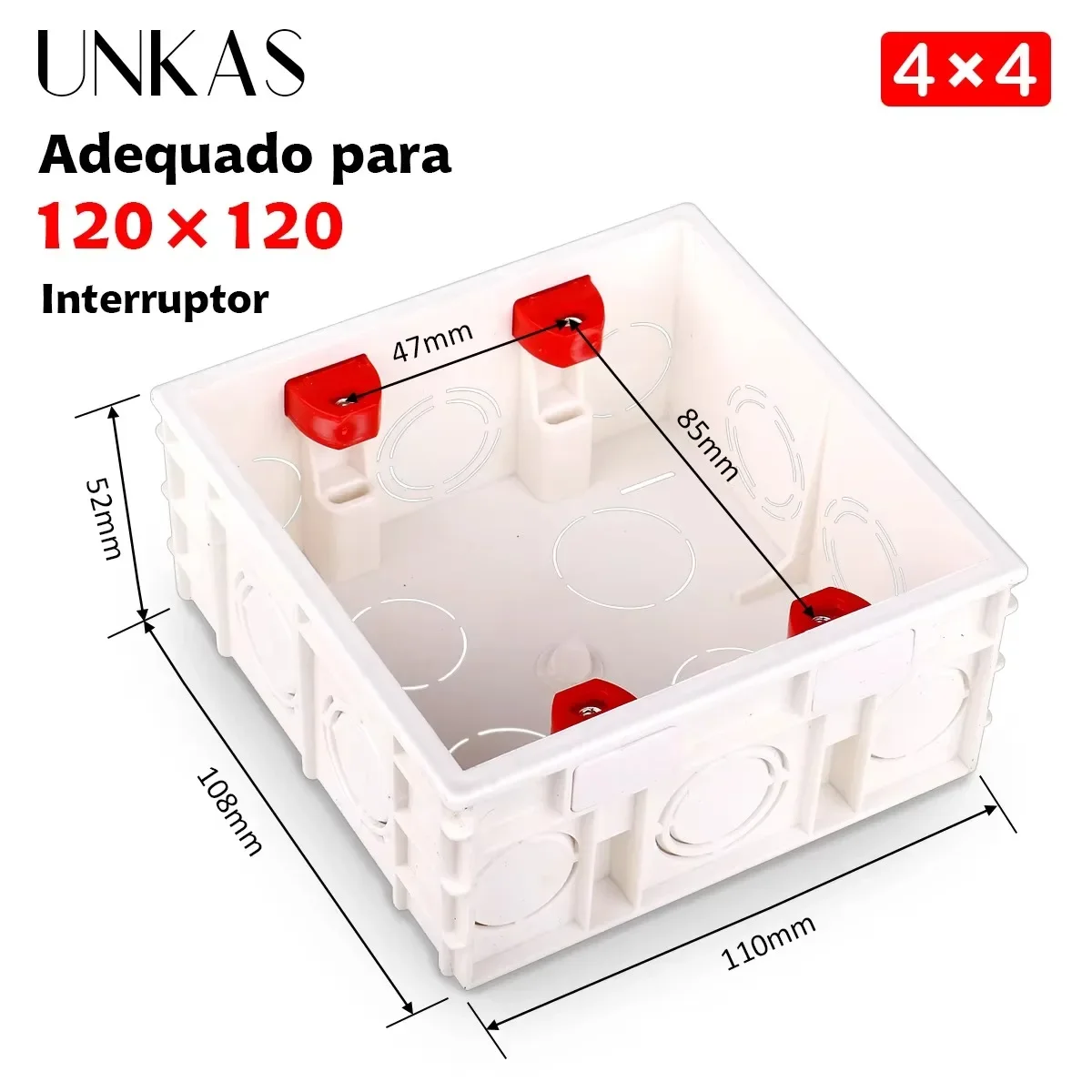 UNKAS Mount Box Wall Switch for Brazil Standard 120x120mm Light 4X4 Mounting Dark Box Internal Cassette Wiring Socket Bottom
