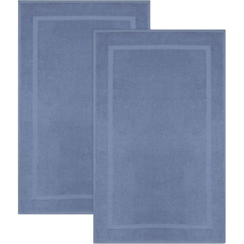 

Bath Mats - 2 Pack 100% Cotton 21x30 Inches - Ultra Absorbent - Plush 900 GSM - Bd Border Luxury Towel Rug - Step Out Tub Shower