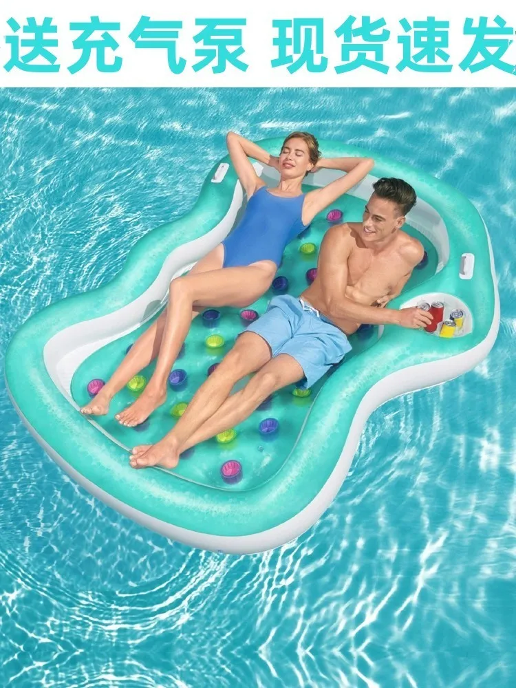 Children and adults inflatable floating mattress with thick mesh floating bed, water sofa, recliner, single person and double