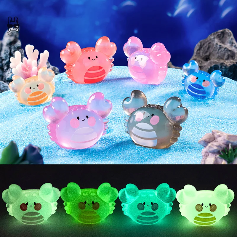 5pcs Figurines Miniatures Cute Luminous Crab Micro Landscape Ornaments For Home Decorations Car Room Decor Accessories