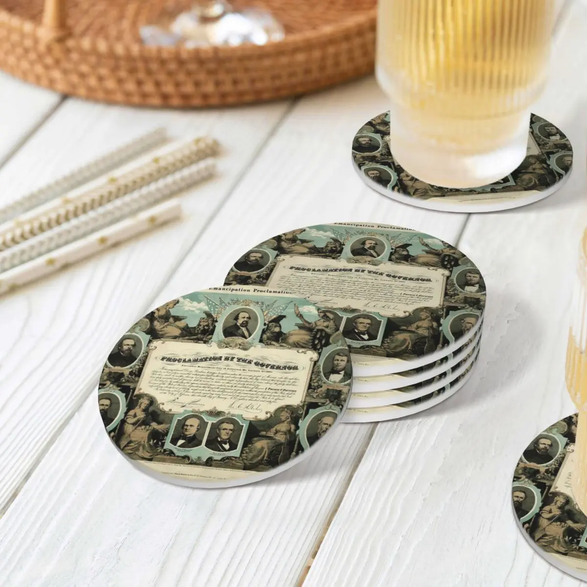 Emancipation Proclamation By E. Knobel (1865) Coaster Ceramics Hot Pad Table Utensils For Kitchen Table Placemats Coffee Mat