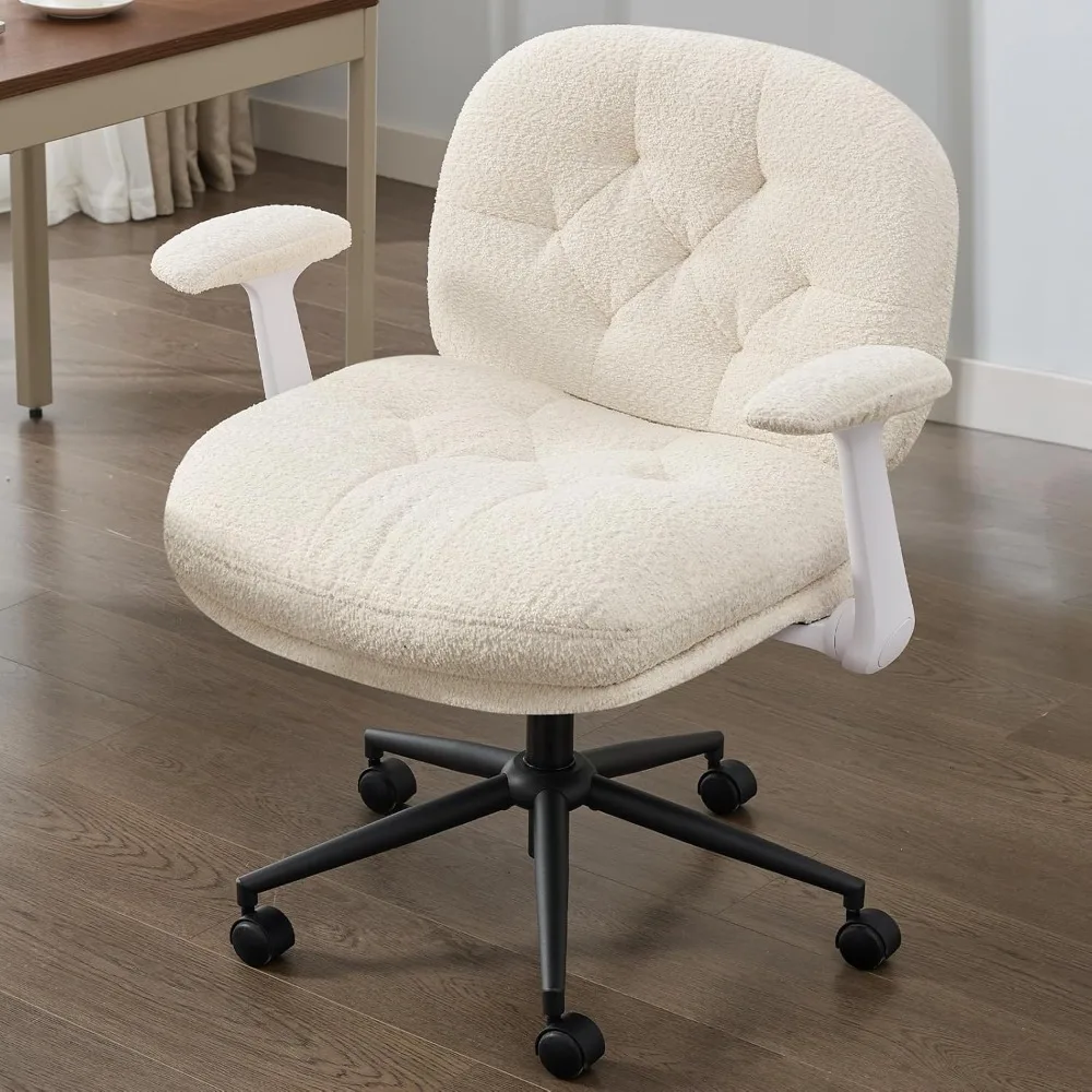 

Criss Cross Chair with Flip-up Armrests, Cross Legged Office Chairs with Wheels, Comfy Swivel Chair with Wide Seat for Women, Er