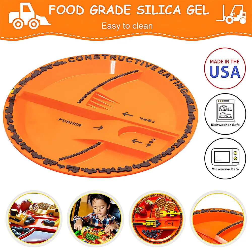 Constructive Eating Construction Themed Set - Plate, Heavy Equipment Utensils