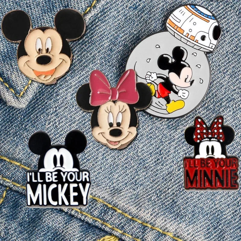 Mickey Minnie Mouse Alfinetes de lapela para mochila, broches de esmalte para mulheres, emblemas Disney Cartoon para crianças, acessórios jóias