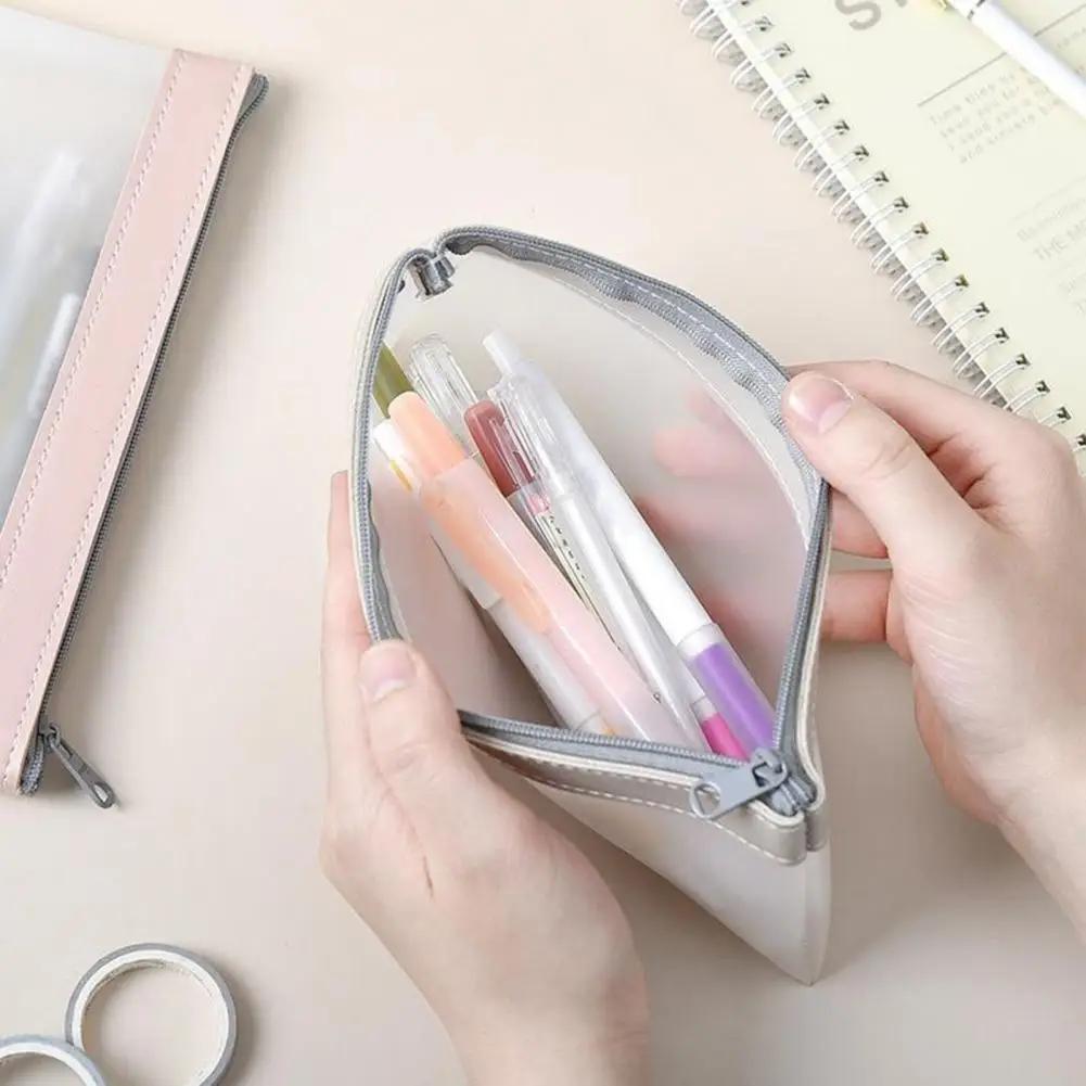 Clear Pencil Pouch Large Capacity Zipper Closure PVC Waterproof Transparent Pencil Bag Makeup Brush Organizer