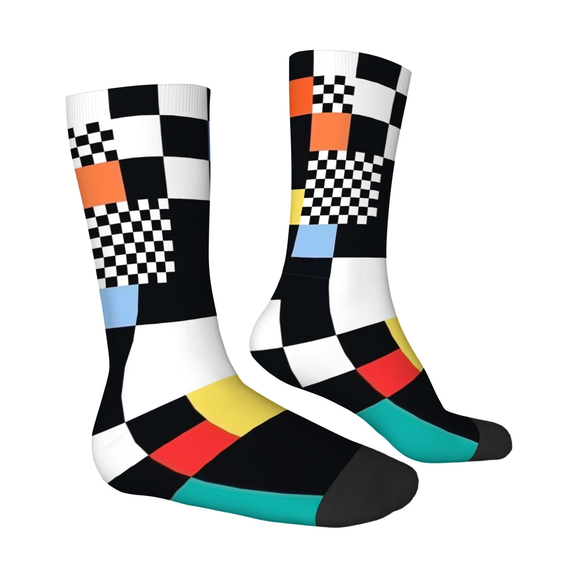 Geometric Checkerboard Socks Comfortable Stretchy Non Slip Men's Athletic Casual Travel Socks Stylish Retro Trendy Holiday Gift