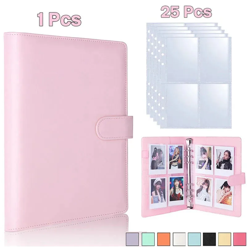 A5 Notebook Photocard Binder 25pcs Page(4 Grids) PU Leather Loose Leaf Organizer Photo Binder Book Kpop Photo Albums Idol Cards