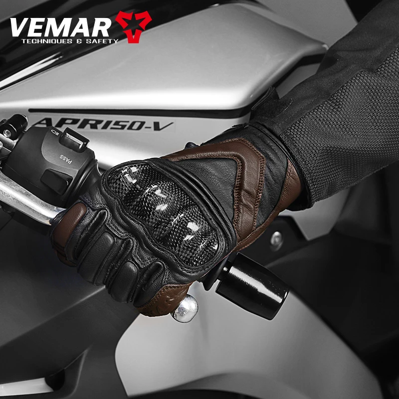 

Vemar VE-209/VE-309 Leather Gloves Motorcycle Off Road Luvas Touch Screen Phone Gift Moto Brown Black Gants Motocross