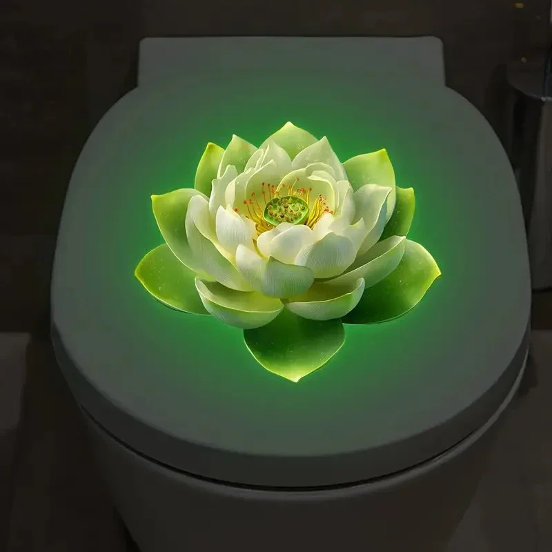 Glow-In-The-Dark Lotus Toilet Stickers Removable Self-Adhesive Bathroom Decor Decals Wall Sticker Home Decor Toilet Seat Sticker