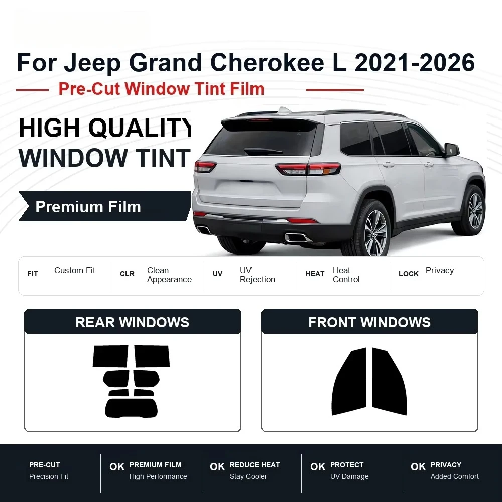 Pre-Cut Privacy Window Tint For Jeep Grand Cherokee L 2021-2026 Front & Rear Windows, Premium UV Heat Rejection Auto Film