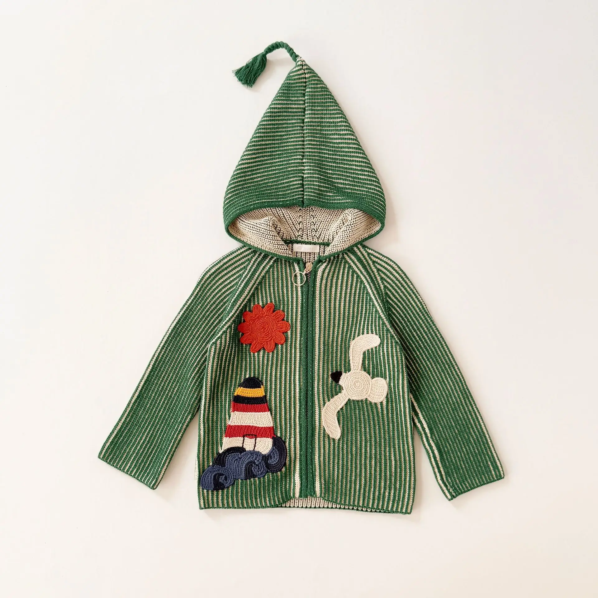 Children's 3D Cartoon Knitted Jacket New Style Unisex Hooded Open Cardigan Versatile Outerwear for Boys Girls Christmas Sweater