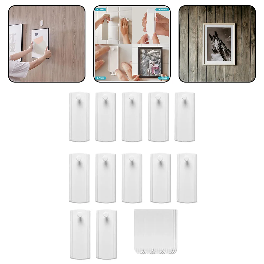 12pcs Set ABS White Wall-mounted Hook Strong Adhesive Large Adhesive Picture Frame Nails Removable Non-Destructive Hooks