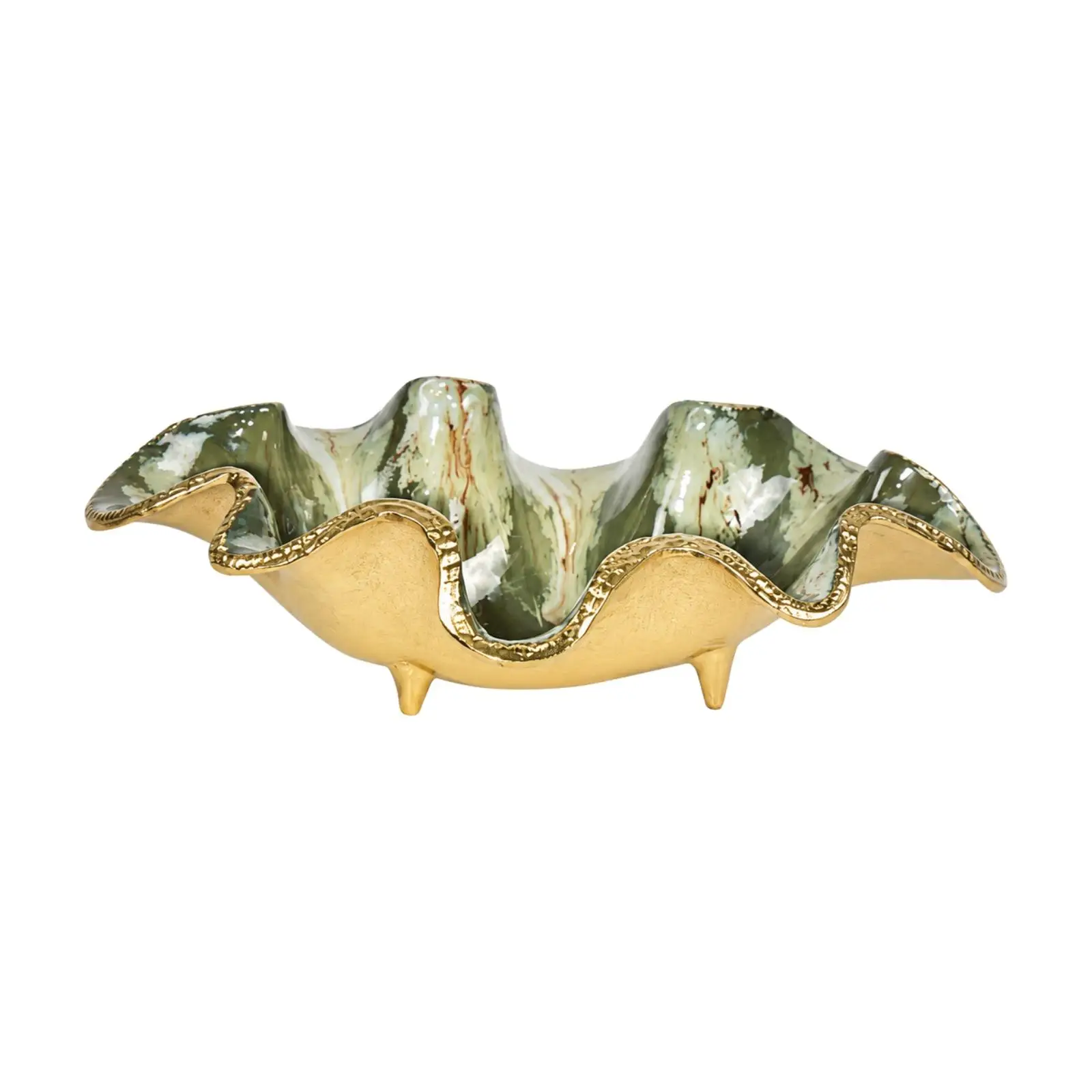 Aluminum Enamel Fruit Bowl Glossy Decorative Tabletop Bowl with Waved Rim Decorative Serving Tray Modern for Dining Table