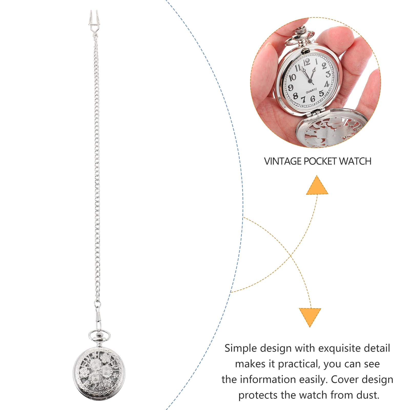 

1pc Hollow Pocket Watch Vintage Flower Engraved Quartz Movement Lightweight Alloy Dust-Proof Design Black Arabic Numbers For