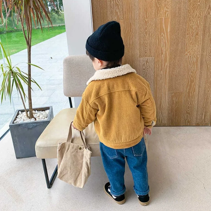 Boys\' Coat 2022 Autumn New Corduroy Cashmere Middle and Little Children\'s Winter Clothes Double Sided Jacket Lamb Fleece Top