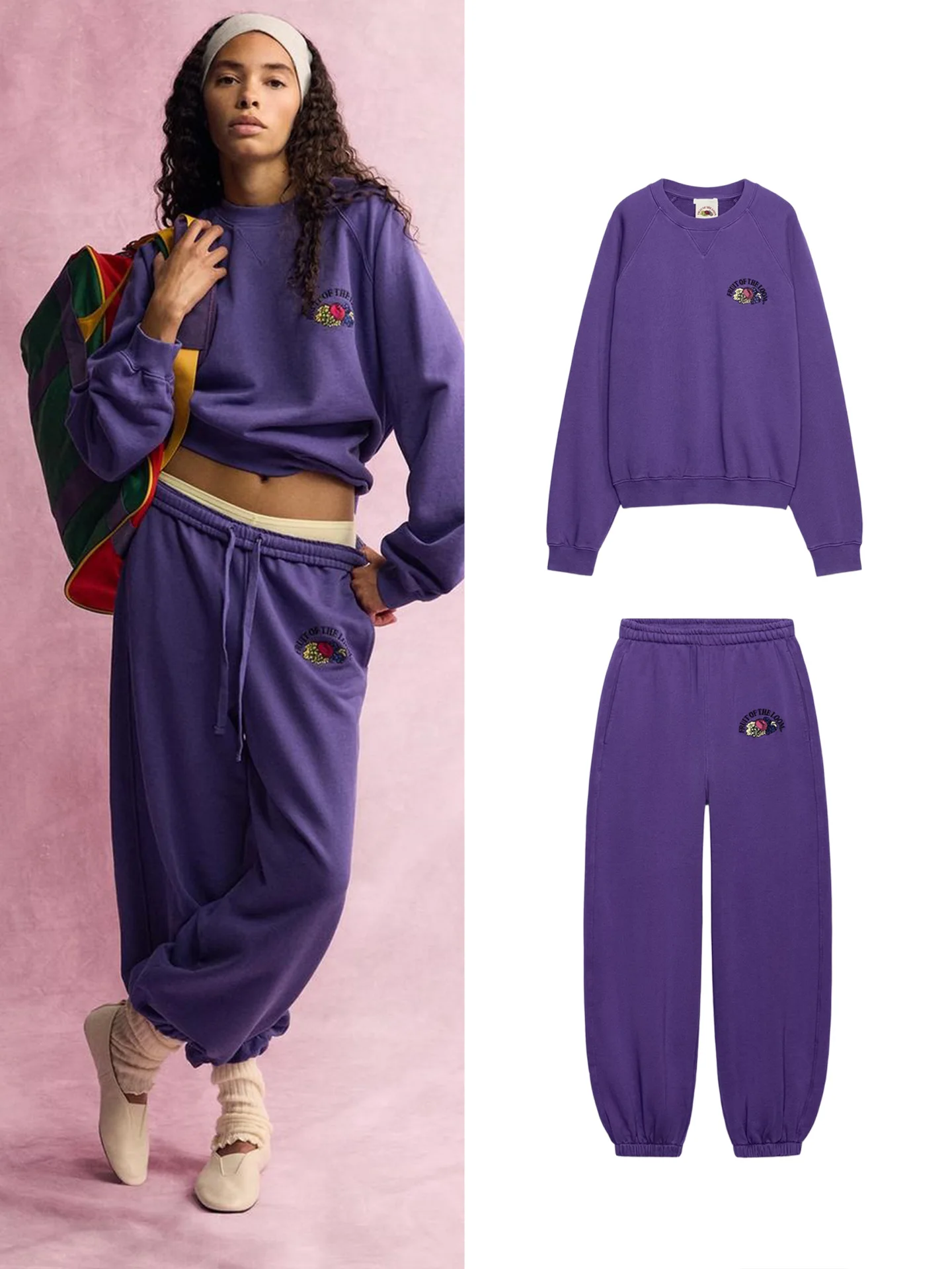 Washed Long Sleeve round Neck Sweatshirt with Embroidery 4644129 mid Waist Contrast Color Running Pants 4644130 Fashion Set f...
