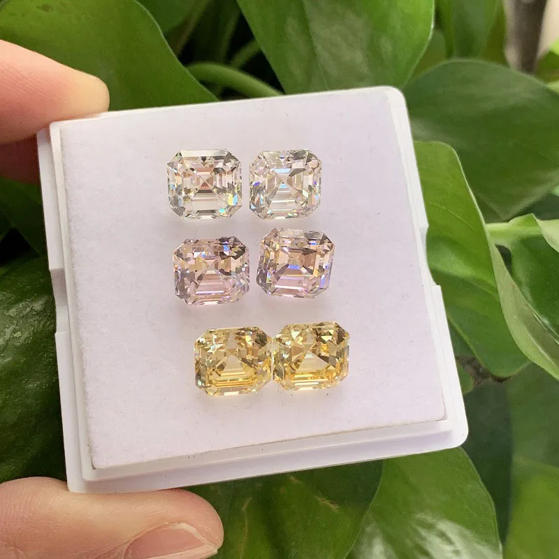 Pirmiana Asscher cut 5x5mm to 10x10mm Yellow Pink White High Carbon Zirconia Gemstone Diamond For Jewelry Making