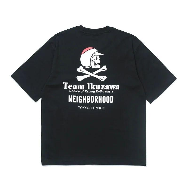Heavyweight Cotton Skull Racing Print T-shirt Men Vintage Streetwear Casual Short Sleeve Tee