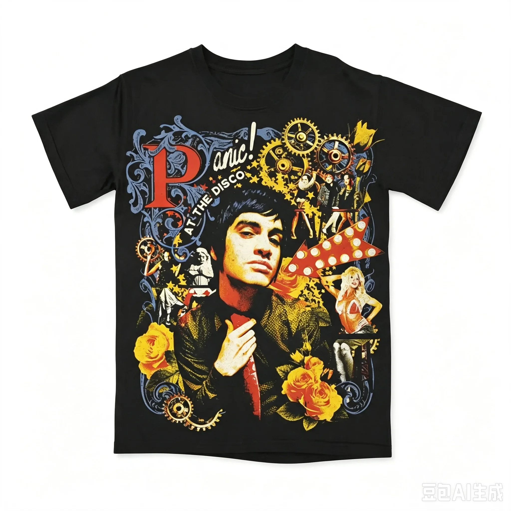 1pc Vintage Panic At The Disco Band Cotton T shirt Gothic Bar Characte Unisex Men Women Kids Streetwear Casual Short Sleeve Tops