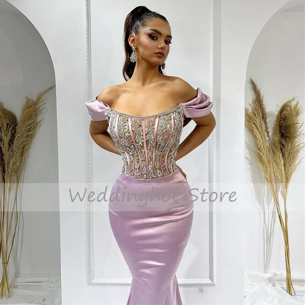 Lavendel Luxe Avondjurken Satin Uit De Schouder Sparkly Crystal Vrouwen Avondjurk Lange Mermaid Prom Party Dress 2023