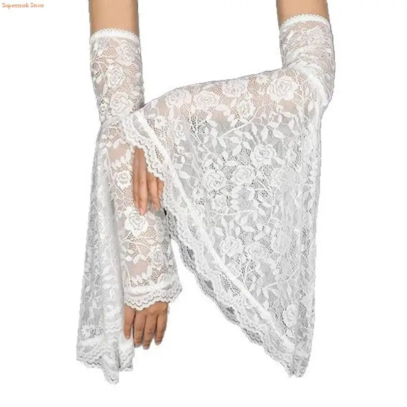 Q5we الأكمام الأنيقة طويلة الذراع الساحرة يدوية الدانتيل النمط الدانتيل النمط Armwear للنساء