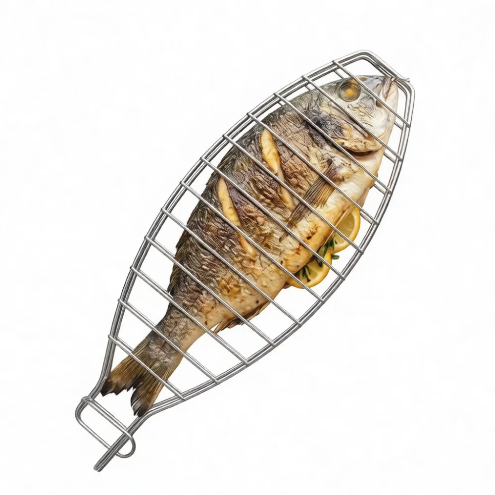 Iron Barbecue Fish Grill Basket Net Clip Outdoor Camping Cooking Utensil Portable Rack For Whole Fish Steak Seafood