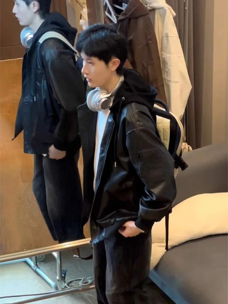 

Bla Leather Baseball Jaet Men's Oversize American Sle Motorcycle Pilot Coat Autumn Season Casual Outerwear