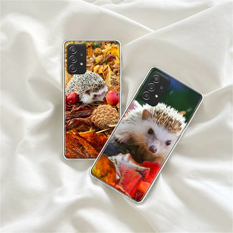 Autumn Maple Leaf Hedgehog Phone Case For Galaxy S23 S20 FE S21 Plus Samsung S24 S22 Ultra TPU Pattern S10 S10E S9 S8 Cover Soft