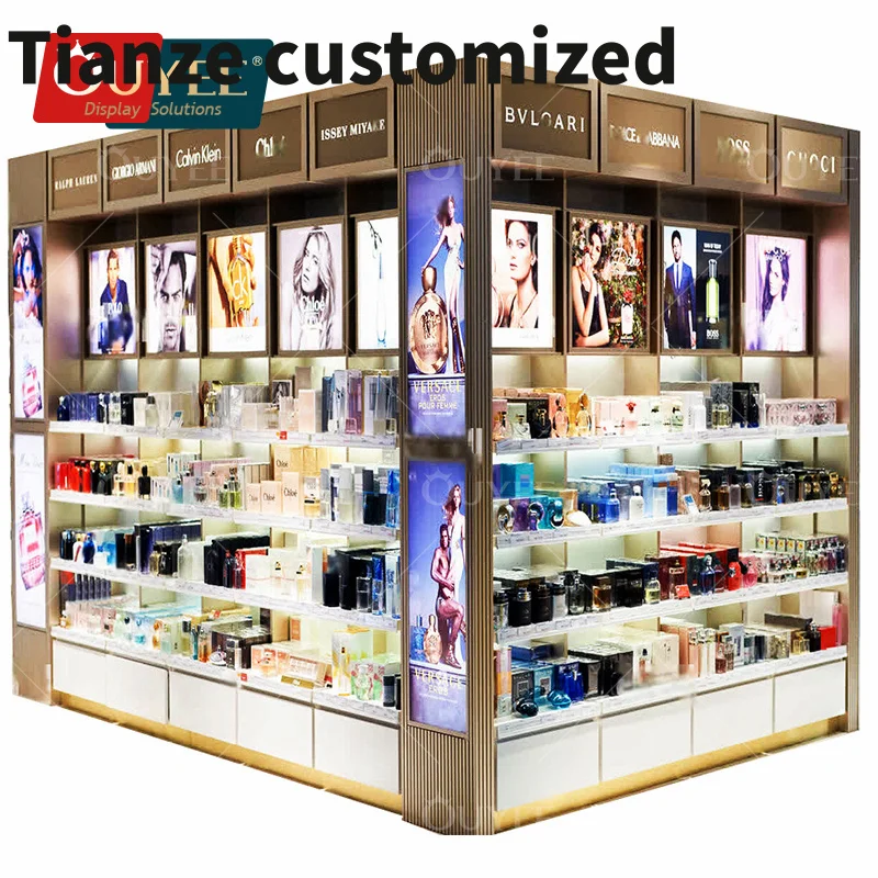 Customized-Factory cosmetic display shelf glass perfume display cabinet makeup showcase Store decoration design