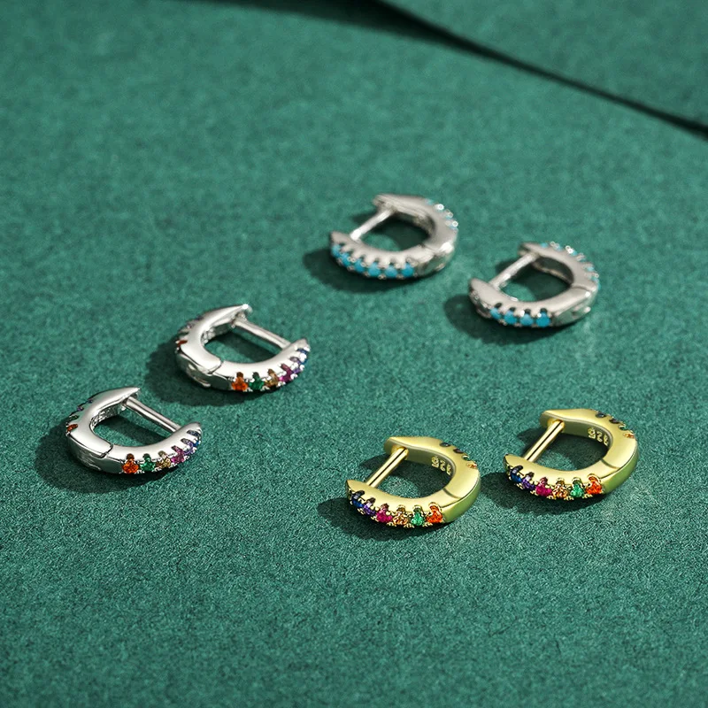 Pure 925 Sterling Silver Mini Hoop Earrings for Daughter Children Girls Kids Rainbow Color Zircon tragus Earring Fine Jewelry