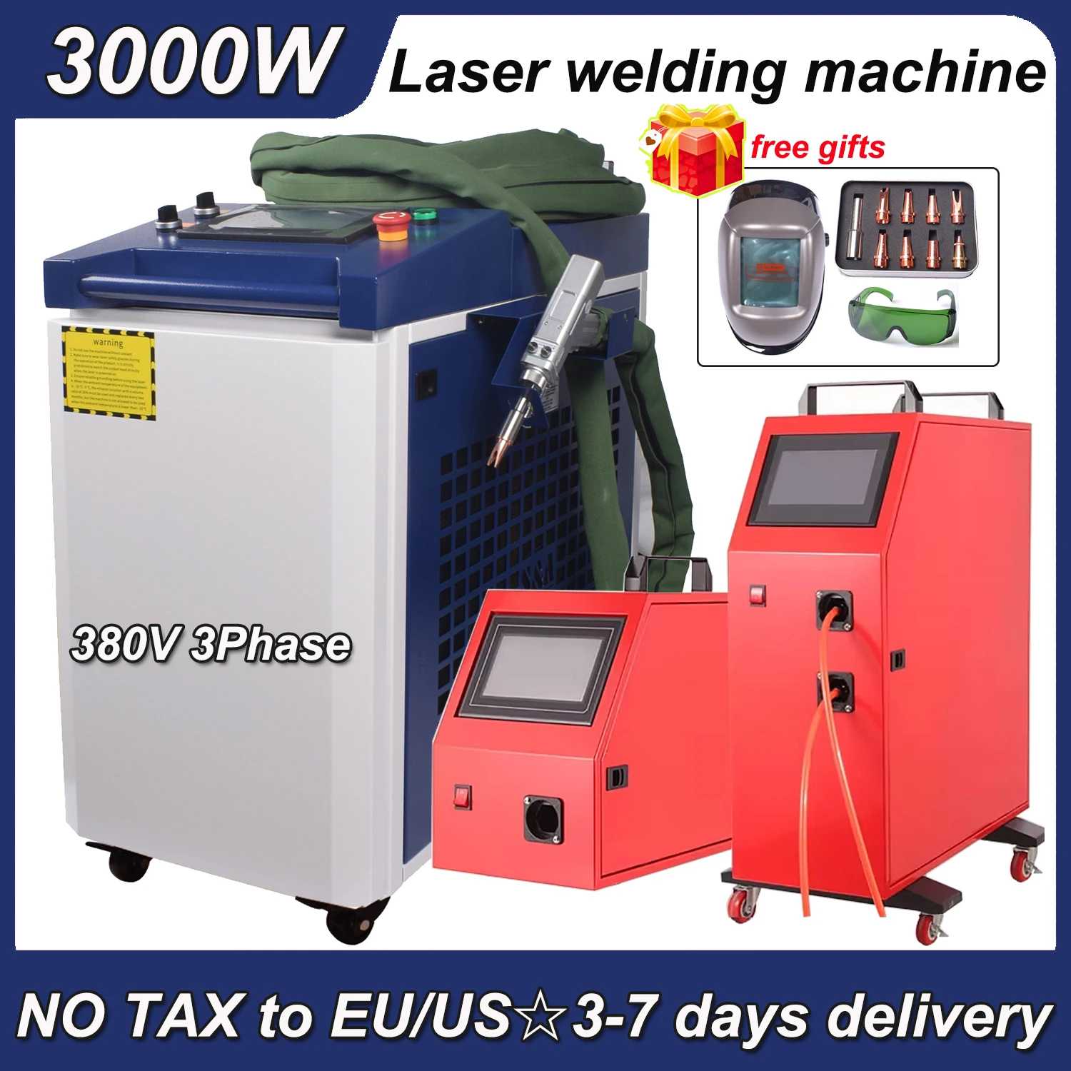 Raycus 3000W 4 in1 Fiber Laser Welding/Cleaning Welder Machine& 2 Channel Feeder machine