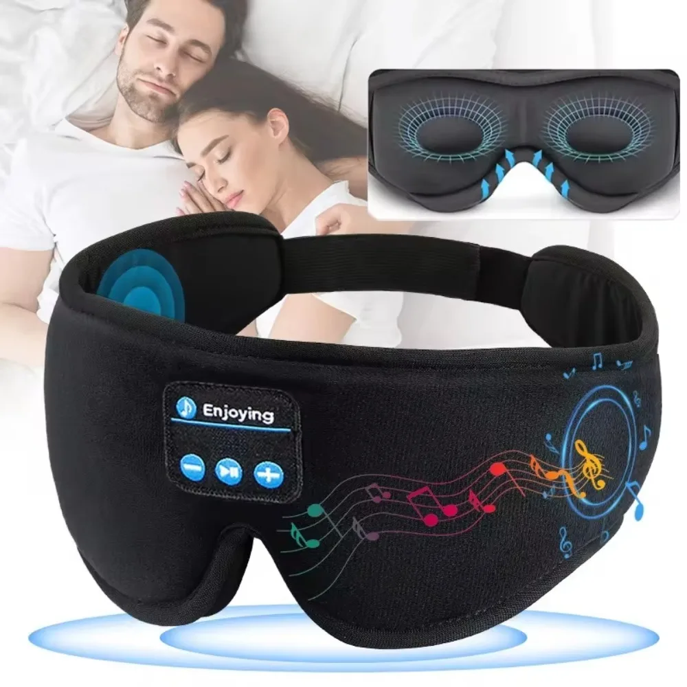 Stereo Wireless 3D Eye Mask Bluetooth 5.0 with Built-in HD Speaker Fleece Headband Super Soft Music Play Sleeping Headphones