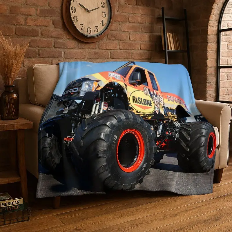 Cartoon Monster Truck Monster Jam Soft Flannel Throw Blanket,Warm Cozy Blanket for Bed,Couch,Sofa,Bedroom,Living Room,Travel
