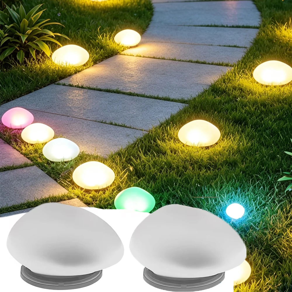 Solar-powered Automatic night Lighting Waterproof Light Cobblestone-Shaped For Courtyard/Garden/Lawn/Road RGB Atmosphere Lamp