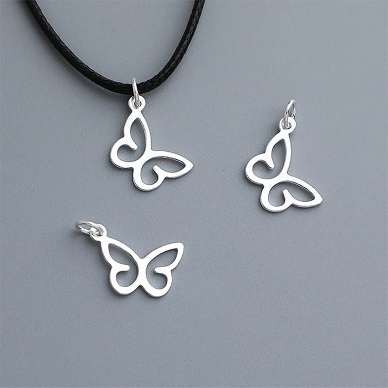 1pc 925 Sterling Silver Pretty Butterfly Ring Pendants 12x8mm Fancy Crystal/Preals Jewelry Silver Charms DIY Bracelets Necklace