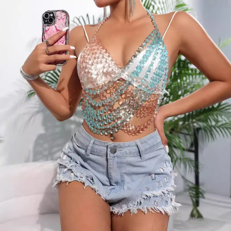 Women's Sexy Fashion Sexy Bra Chain Party Makeup Dance Belly multilayer Brassiere Night Club Dance Beach Outfit Body Ornaments