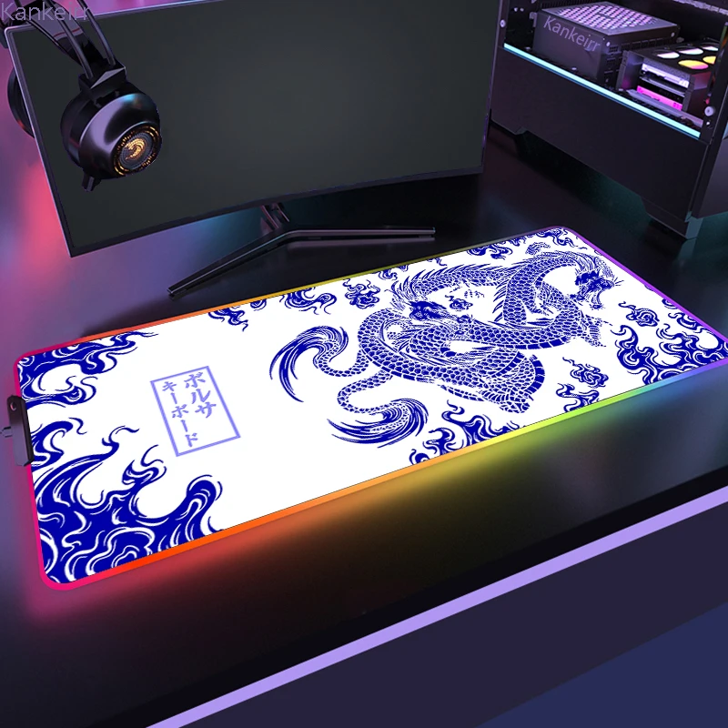 Large Game RGB Mouse Pad Japan Dragon Gaming Accessories HD Print Computer Keyboard LED Mousepad XXL PC Gamer Laptop Desk Mats