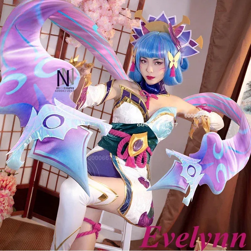 

League of Legends/LOL Spirit Blossom Evelynn Cosplay Costume Evelynn Women Kimono Halloween Party Outfit Full Set with Headwear