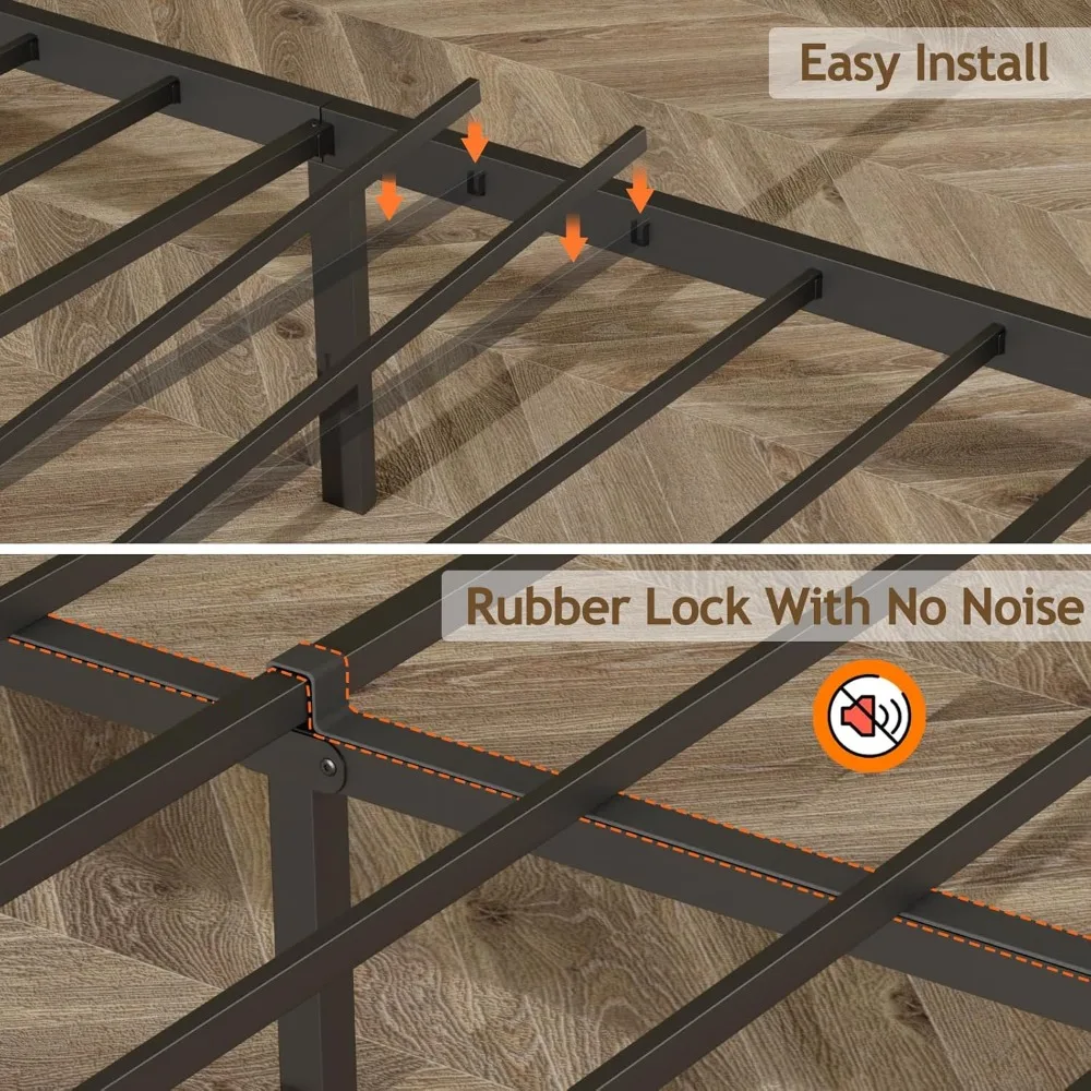 إطار سرير كوين مع قاعدة شحن وأضواء LED، سرير بمنصة صناعية بحجم كوين مع لوح رأسي للتخزين