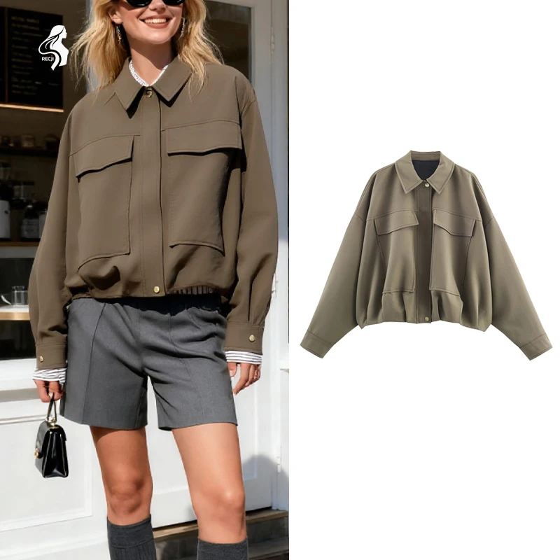 

Womens Pilot Jacket Turn Down Collar Double Pockets Zipper Pilot Jacket Spring And Autumn Daily Commuting Casual Pilot Jacket