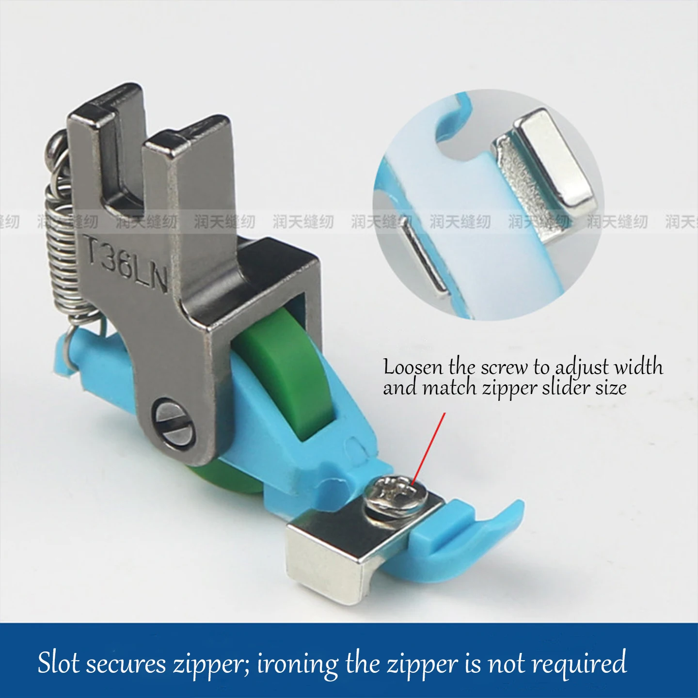 Universal Invisible Zipper Foot T36LN Width Adjustable Slot Design Roller Drive Presser Foot for Industrial & Computerized Lock