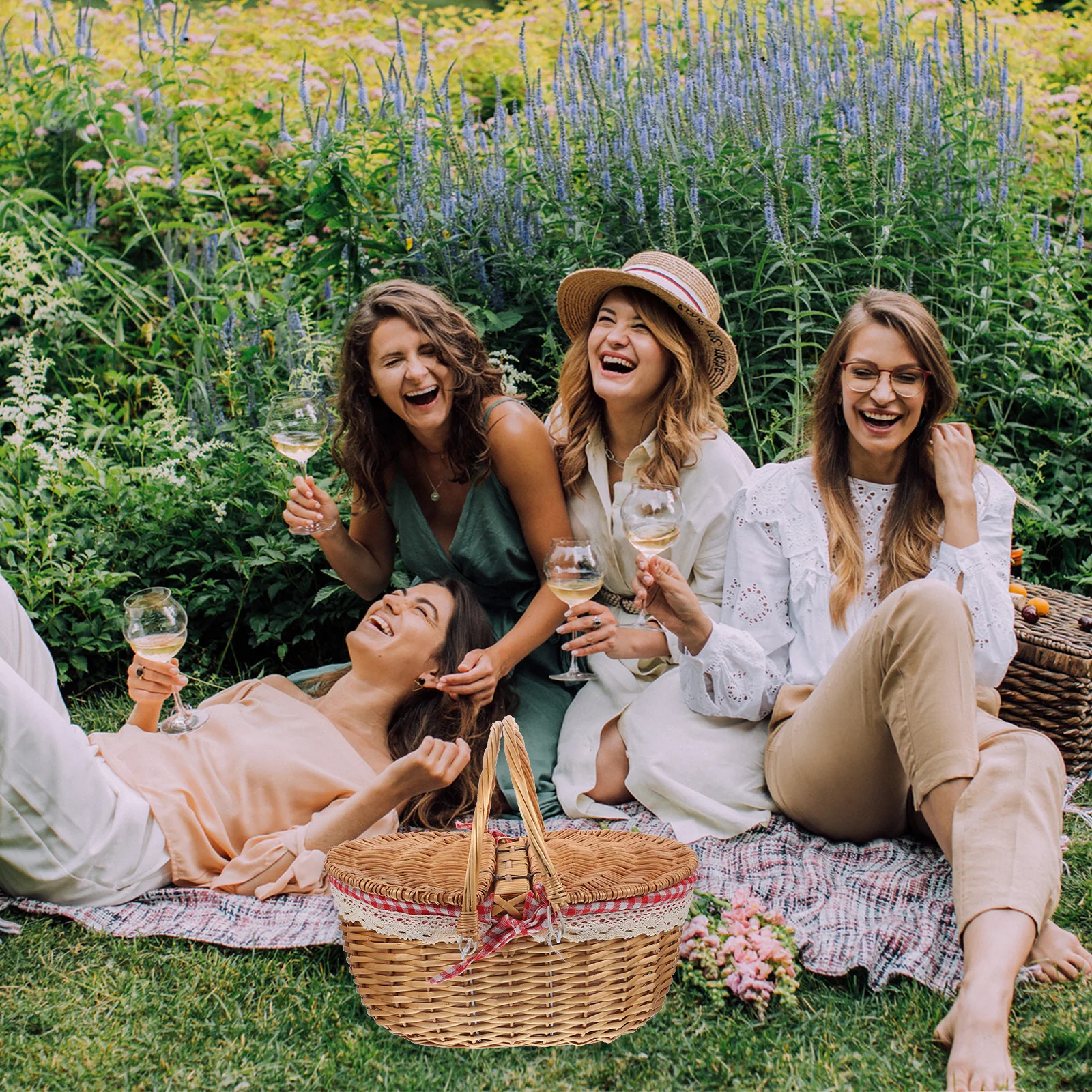 

Portable Woven Picnic Basket Double Handles Rustic Storage Basket for Outdoor Camping Picnic and Gift Use Cute Baskets for Gifts