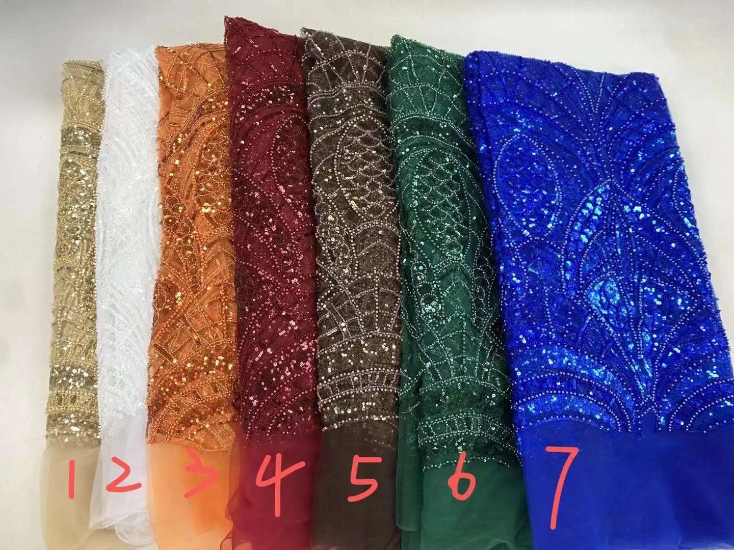 Latest African Sequins Lace Fabric 2024 High Quality Tulle Lace Embroidery Beads Lace Fabrics 5 Yards For Wedding Party Dresses