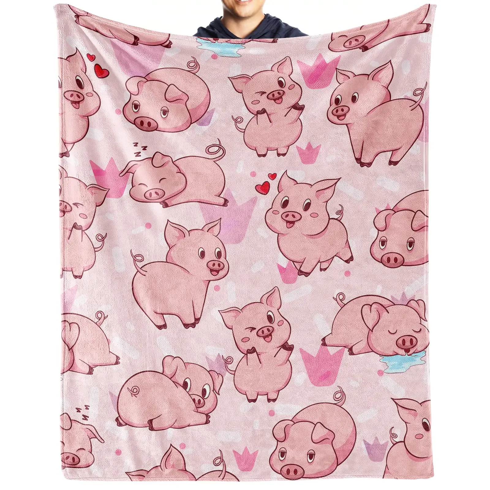 Pink Pig Blanket Soft Flannel Throw Blanket for Girls Boys Kids Adults Lightweight Warm Cute Pigs Themed Bed Couch Nap Blankets