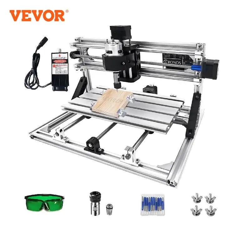 VEVOR CNC 3018 Router Kit GRBL Control CNC Machine 3 Axis Milling Engraving Machine XYZ Working Area 300x180x45mm 500mW Laser