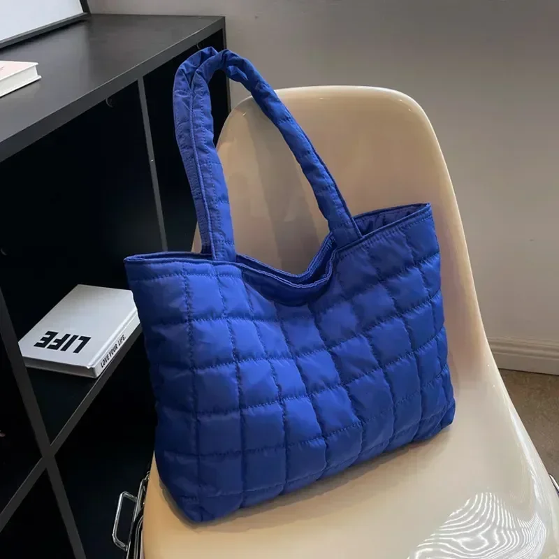 

SL01 Large Capacity Winter Shoulder Bag New Solid Nylon Handbags Cotton Casual Tote Bags For Women