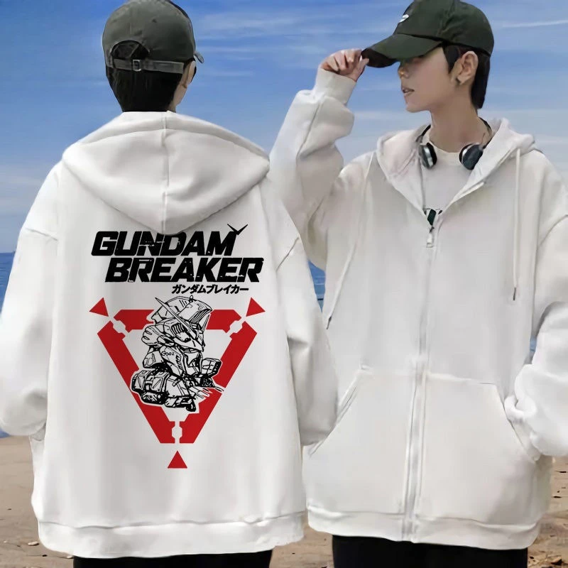 Gundam Unicorn Rx0 witte hoodie heren anime rugprint katoen casual lange mouw herfst winter streetwear mode cosplay jas